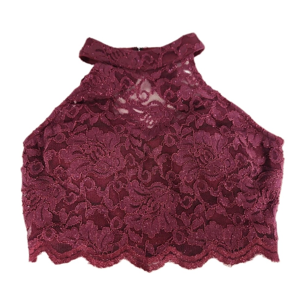 City Triangles Juniors 1 Lace Halter Crop Top Burgundy Maroon 3329-SU8G